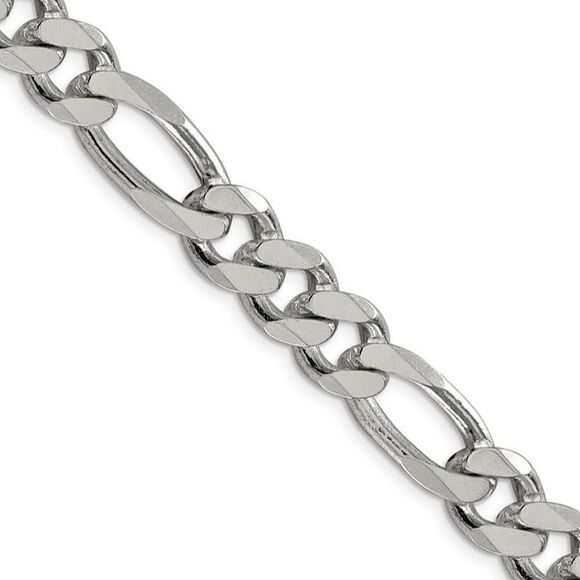 Men's 10.75mm Sterling Silver Solid Figaro Chain Necklace 24 Inch